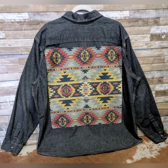 Wrangler | Tops | Upcycled Stonewash Black Wrangler Pearl Snap With ...